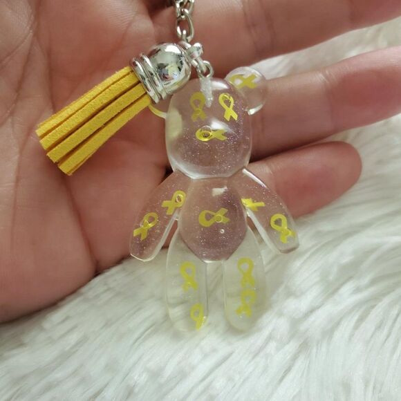 Yellow Awareness Ribbon Bear Tassel Keychain - Picture 8 of 8
